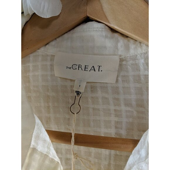 The GREAT Women's The Ruffle Oxford Top Off White Shirt Collared Size Small NEW - Picture 5 of 9